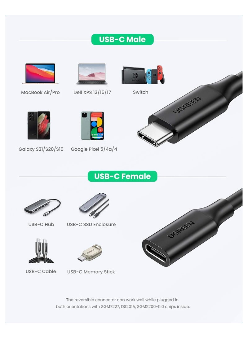 UGREEN USB C 3.1 Gen2 5A Extension Cable Type C Male to Female Extension Wire Compatible for Macbook, Nintendo Switch, iPad mini 6, Dell XPS 13/15/17, Galaxy S21/S20/S10 etc - 1Meter - Image 2
