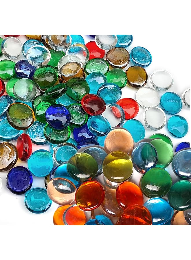 The Bros 12 أونصة من الحصى الزجاجي المسطح للزهور، خرز زجاجي ملون مختلط، كرات زجاجية مسطحة صغيرة، حصى أكواريوم، خرز تعبئة الزهور، صخور زجاجية للخزان، أحجار زجاجية للزينة المنزلية والفنون الحرفية - Image 1