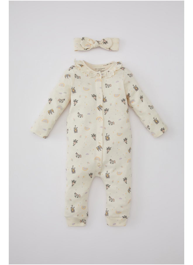 DeFacto - Babygirl New Born Regular Fit Frill Neck Long Sleeve Knitted Overalls - 2 Pieces - Image 1