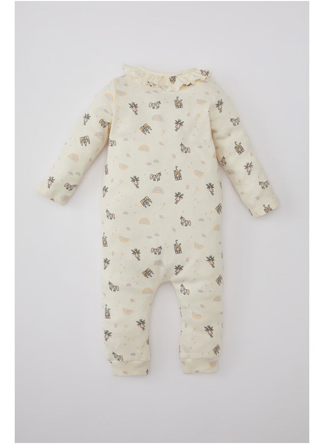 DeFacto - Babygirl New Born Regular Fit Frill Neck Long Sleeve Knitted Overalls - 2 Pieces - Image 1