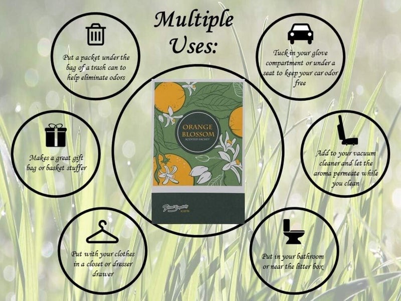 FloralSimplicity Orange Blossom Scented Sachets Pack of 6, Spring and Summer - Long-Lasting Scented Bags, Home Fragrance, Air Freshener & Deodorizer for Closet, Room, Drawer, or Cars, Made in USA - Image 3