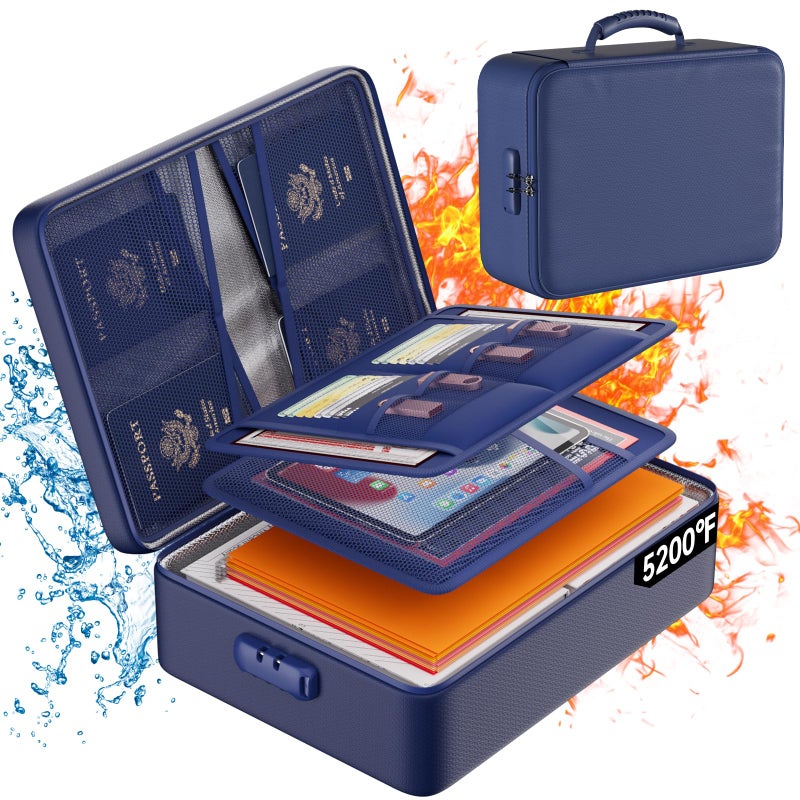 DocSafe 5200Â°F Document Organizer with Lock,Upgraded Heat Insulated Fireproofï¼†Waterproof Box 8 Layers File Organizer,Portable Home Travel Safe Storage for Important Documents, Files,Blue (Soft) - Image 1