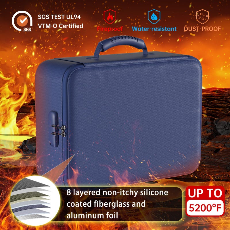 DocSafe 5200Â°F Document Organizer with Lock,Upgraded Heat Insulated Fireproofï¼†Waterproof Box 8 Layers File Organizer,Portable Home Travel Safe Storage for Important Documents, Files,Blue (Soft) - Image 2