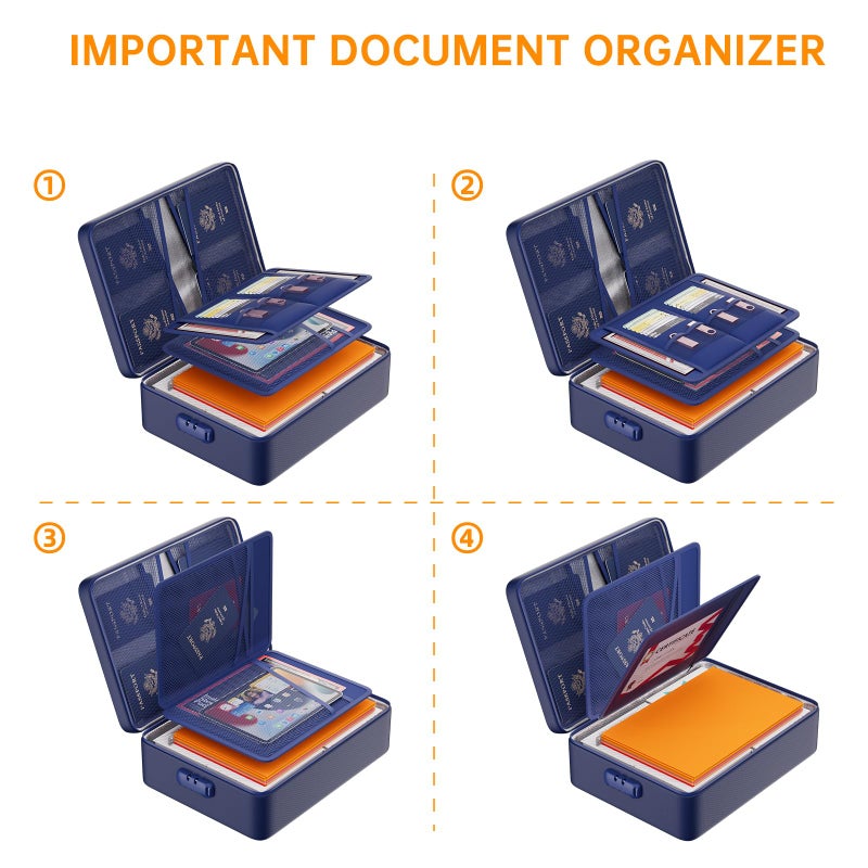 DocSafe 5200Â°F Document Organizer with Lock,Upgraded Heat Insulated Fireproofï¼†Waterproof Box 8 Layers File Organizer,Portable Home Travel Safe Storage for Important Documents, Files,Blue (Soft) - Image 5