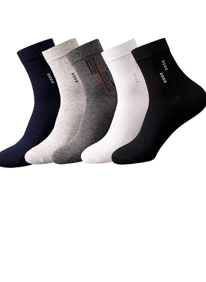 General - 5 Pairs Men's 100% Cotton Crew Socks,Mid-Calf, Dress Socks, Moisture Wicking, Suitable for All Seasons, Striped Pattern in a Variety of Colors for Business Casual Wear - Image 1