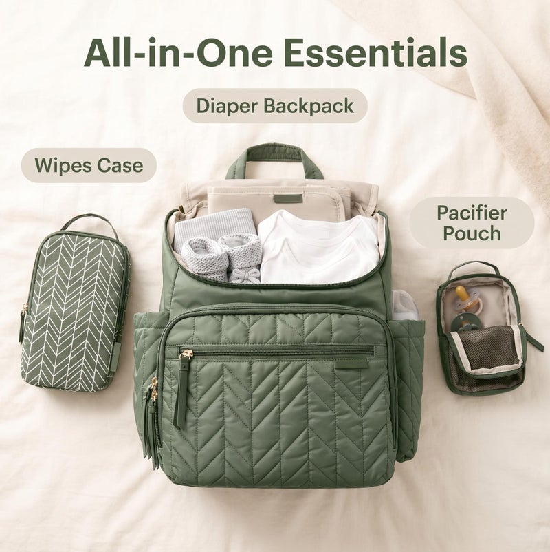 Skip Hop Baby Diaper Bag and Travel Essentials Gift Set with Diaper Bag Wipes Case and Pacifier Pocket Sage - Image 3