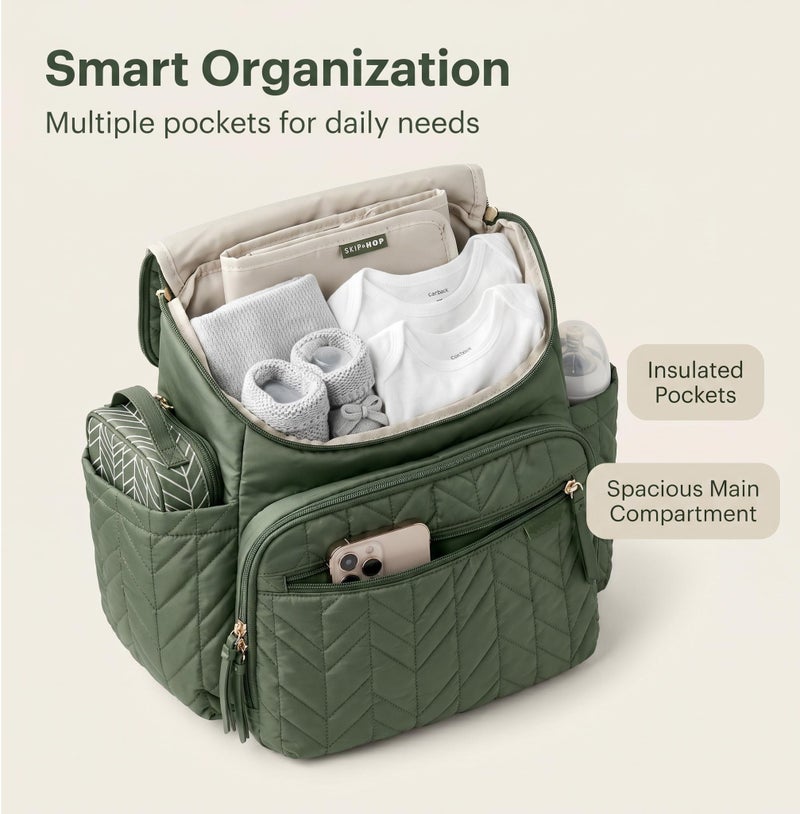 Skip Hop Baby Diaper Bag and Travel Essentials Gift Set with Diaper Bag Wipes Case and Pacifier Pocket Sage - Image 4