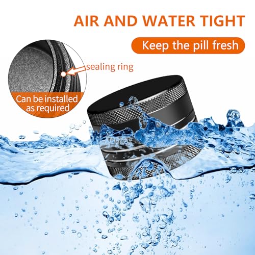 minlen 2 Sets Small Pill Box, Portable Daily Box, Aluminium Alloy Round Container for Pills, Pocket Case (Black+Gray) - Image 4