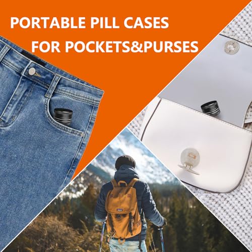 minlen 2 Sets Small Pill Box, Portable Daily Box, Aluminium Alloy Round Container for Pills, Pocket Case (Black+Gray) - Image 3