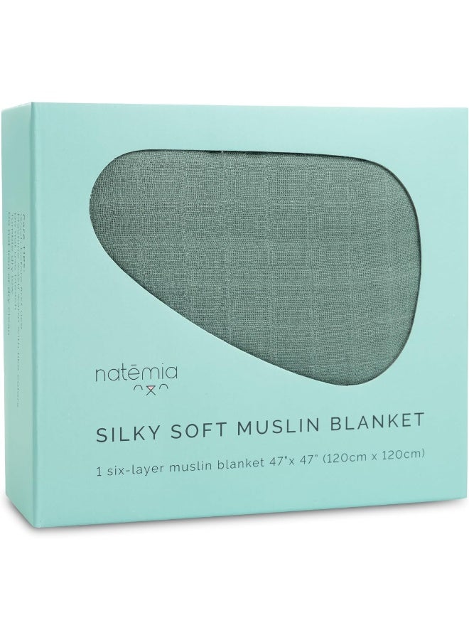 Natemia Bamboo Muslin Baby Blanket - Super Soft, Absorbent, Breathable - 6 Layer 47â€x 47â€ for Babies and Toddlers - Multi Use Baby Towel, Stroller Cover and Receiving Blanket - Image 1