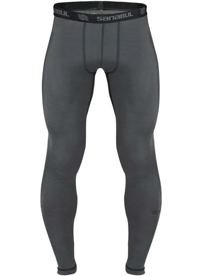 Sanabul  Essential Men’s Compression Pants – Workout Jiu Jitsu Leggings, Athletic & Running Tights, Large, Steel Gray - Image 1