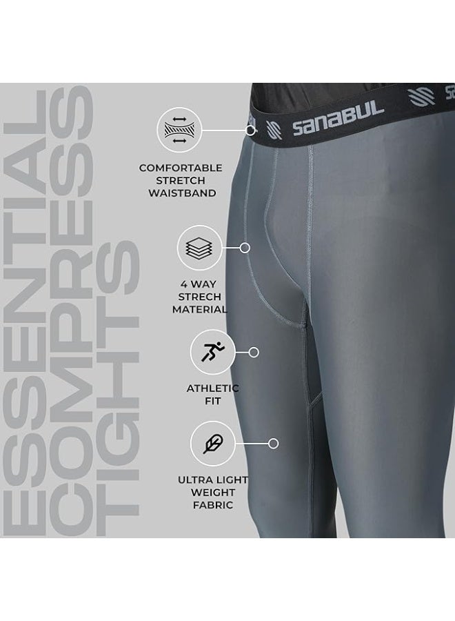 Sanabul  Essential Men’s Compression Pants – Workout Jiu Jitsu Leggings, Athletic & Running Tights, Large, Steel Gray - Image 5