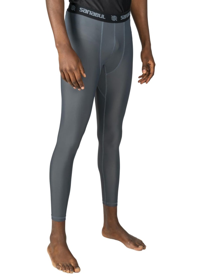 Sanabul  Essential Men’s Compression Pants – Workout Jiu Jitsu Leggings, Athletic & Running Tights, Large, Steel Gray - Image 2