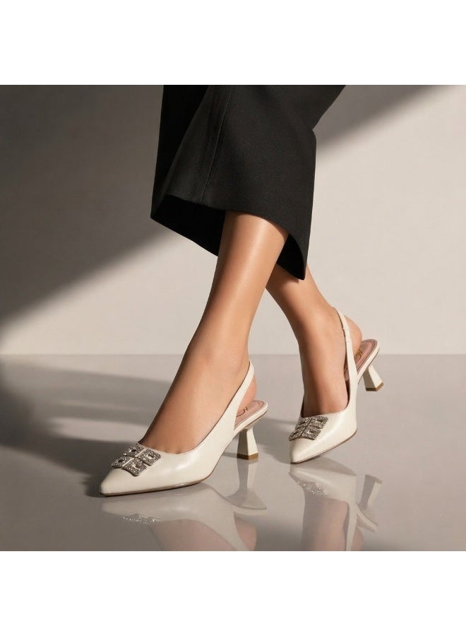 لايف ستيلاش  أحذية بكعب متوسط من الجلد سهلة الارتداء F-622 - F بيج - Image 2