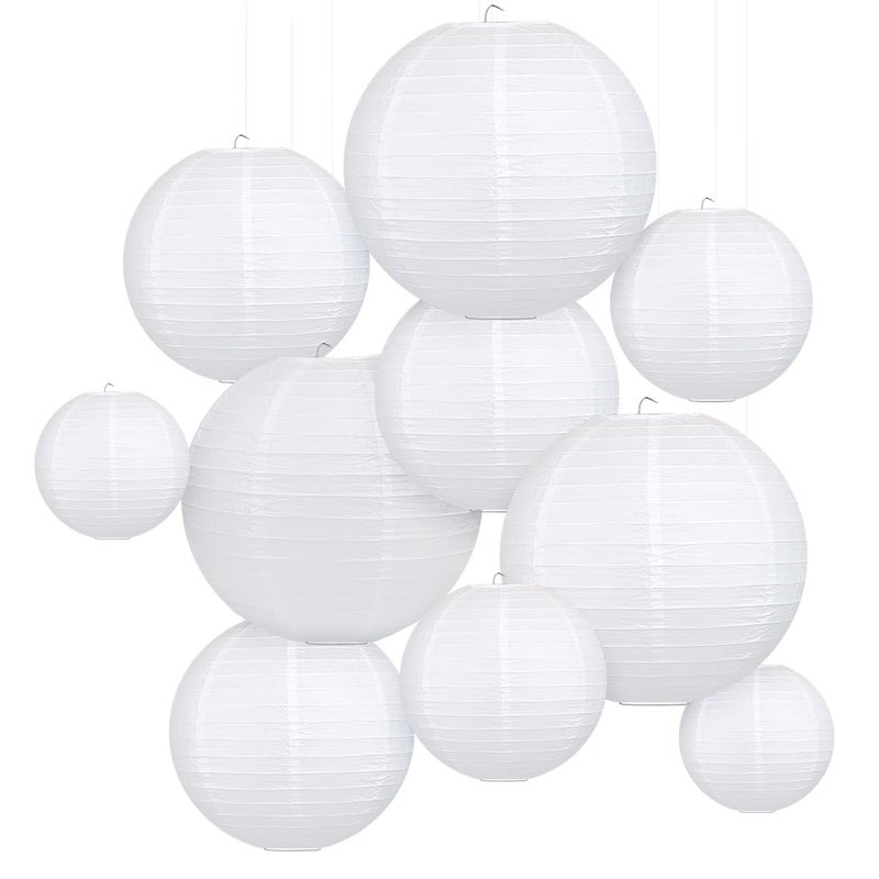 LIHAO 10PCS White Paper Lanterns Decorative Chinese Lanterns for Wedding Decor, Bridal, Baby Shower, Christmas, Birthday, Party Decorations, DIY Crafts(Size of 6â€, 8â€, 10â€ 12â€™â€™) - Image 1