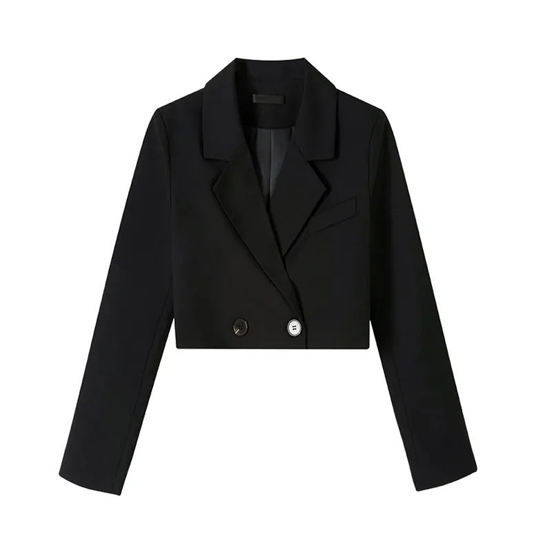 Lapel Small Suit Jacket Womens Autumn and Winter Slim-fit Small Suit Design Sense Top High Waist Short Casual Top Khaki - Image 3