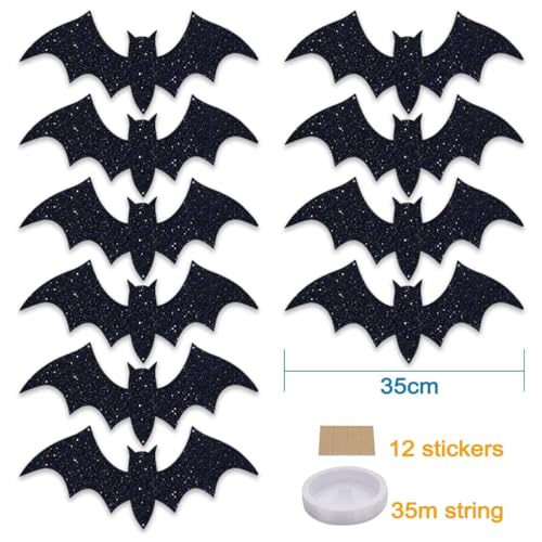 Pawliss Halloween Decorations Outdoor: 10Pcs Hanging Bats Stickers Wall Decals Window Sticker, Large 3D Bats with glitter Removable Halloween Yard Front Door Porch Decoration Party Gothic Decor Indoor - Image 4