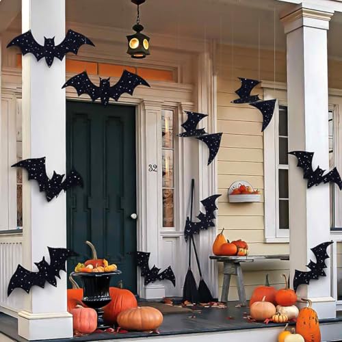 Pawliss Halloween Decorations Outdoor: 10Pcs Hanging Bats Stickers Wall Decals Window Sticker, Large 3D Bats with glitter Removable Halloween Yard Front Door Porch Decoration Party Gothic Decor Indoor - Image 1
