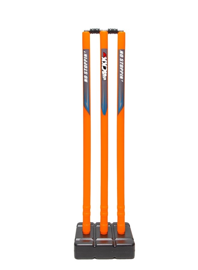 Whackk Cricket Orange Stumps with Stand/Plastic Wickets for Standard Cricket for Ground, Match, Tournament/Set with Stand & Bails-Plastic Wickets - Image 1