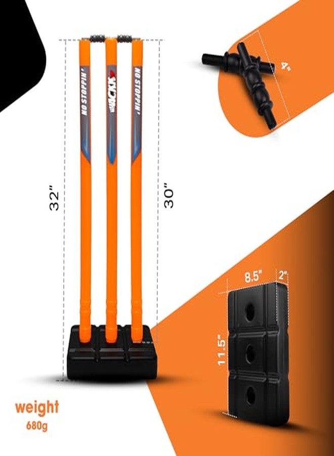 Whackk Cricket Orange Stumps with Stand/Plastic Wickets for Standard Cricket for Ground, Match, Tournament/Set with Stand & Bails-Plastic Wickets - Image 3