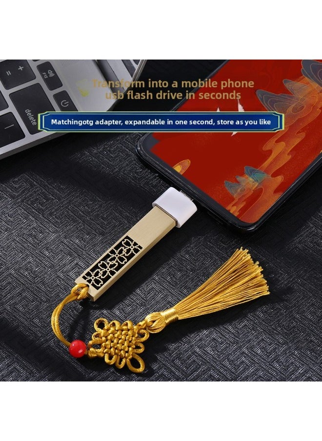 Chinese Style U Disk Retro Four-leaf Clover Copper Money Ruyi Exhibition Festive Gift U Disk Wedding Bidding U Disk Wholesale-Color:Abacus (gift Box Packaging)-Capacity:4GB  - Image 5