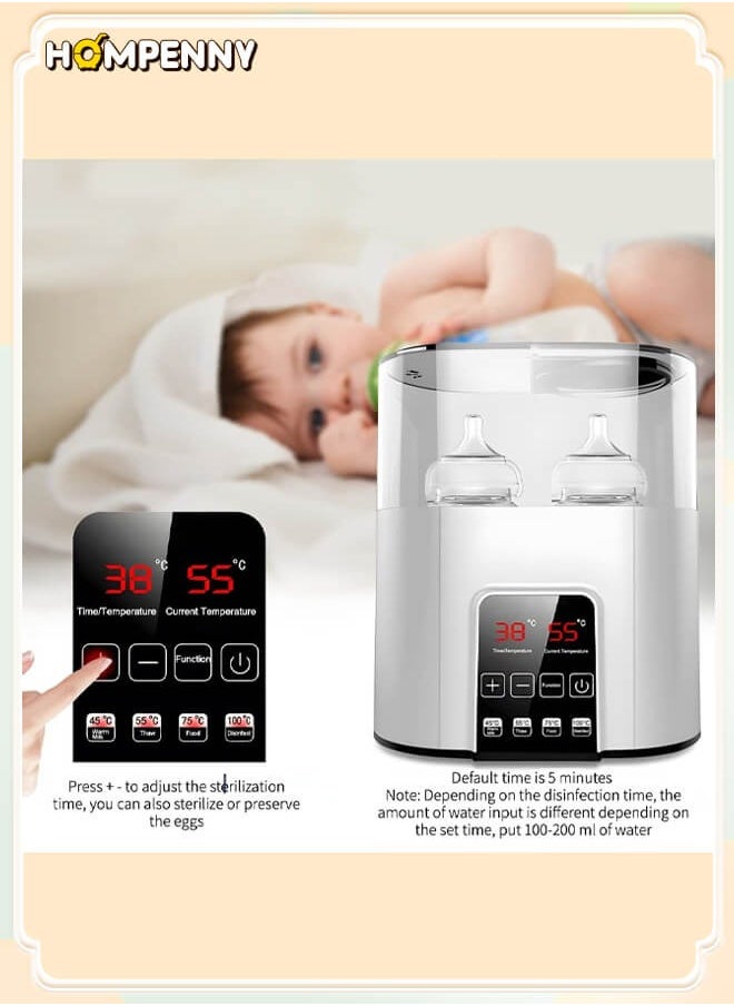 Hompenny - HOMPENNY 6-in-1 Bottle Warmer – Dual Bottle Heating, Precise Temperature Control, Steam Sterilization, Baby Food Heater, LED Display for Breastmilk and Formula - Image 1