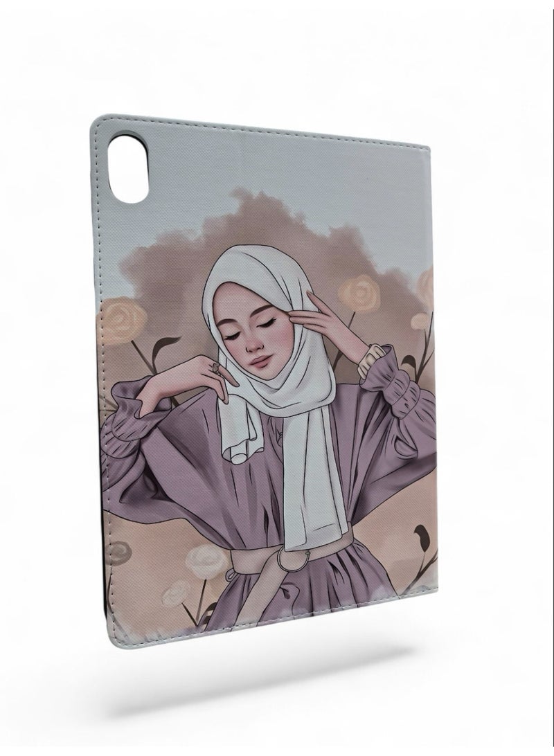 حافظة iPad 10.9 الجيل العاشر (2022) / iPad الجيل الحادي عشر A16 (2025) - غطاء نحيف مغناطيسي ثلاثي الطي مع حامل قلم رصاص، خاصية السكون/التنشيط التلقائي، حماية خفيفة الوزن ومقاومة للصدمات، تصميم فتاة محجبة - Image 2