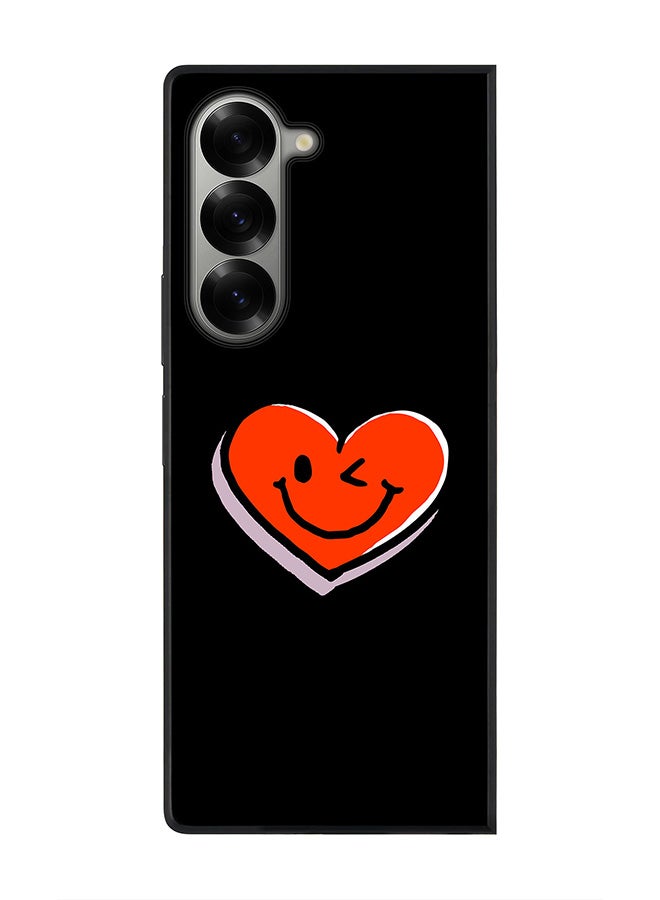 Stylizedd Rugged Black edge case for Samsung Galaxy Z Fold6, Slim fit Soft Case Flexible Rubber Edges Anti Drop TPU Gel Thin Cover -  Winking Heart - Image 1