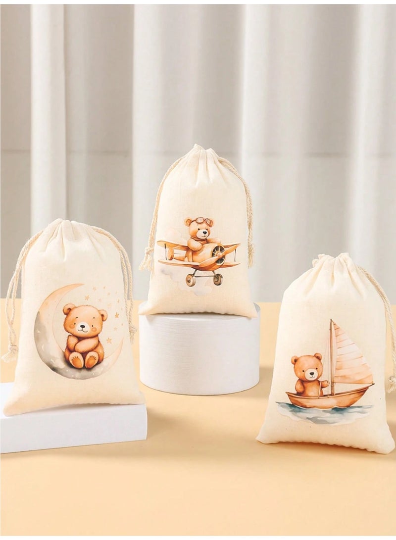 6-piece fabric bags for party favors and treats for birthdays and baby showers, featuring cute bear designs. - Image 3