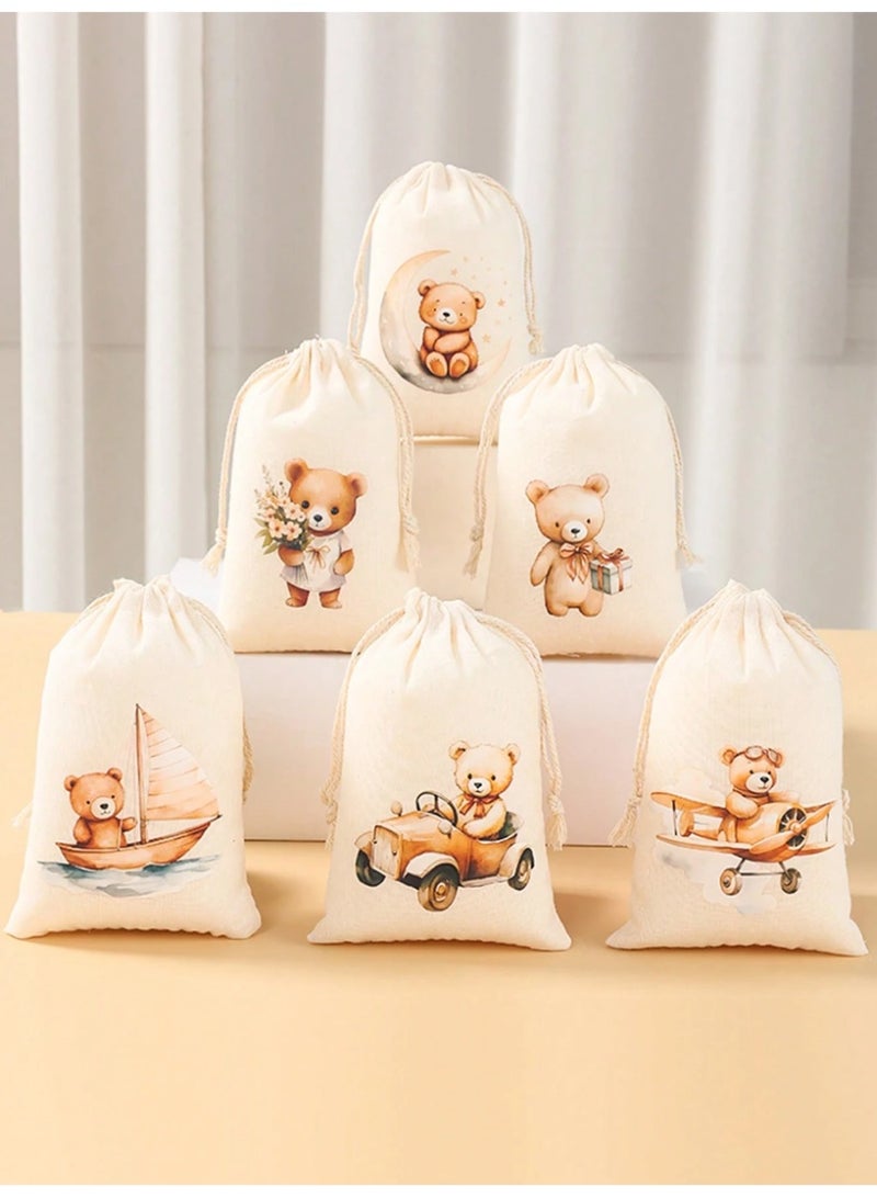 6-piece fabric bags for party favors and treats for birthdays and baby showers, featuring cute bear designs. - Image 1