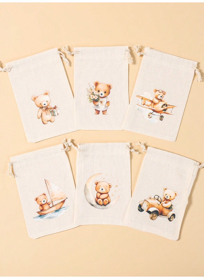 6-piece fabric bags for party favors and treats for birthdays and baby showers, featuring cute bear designs. - Image 2
