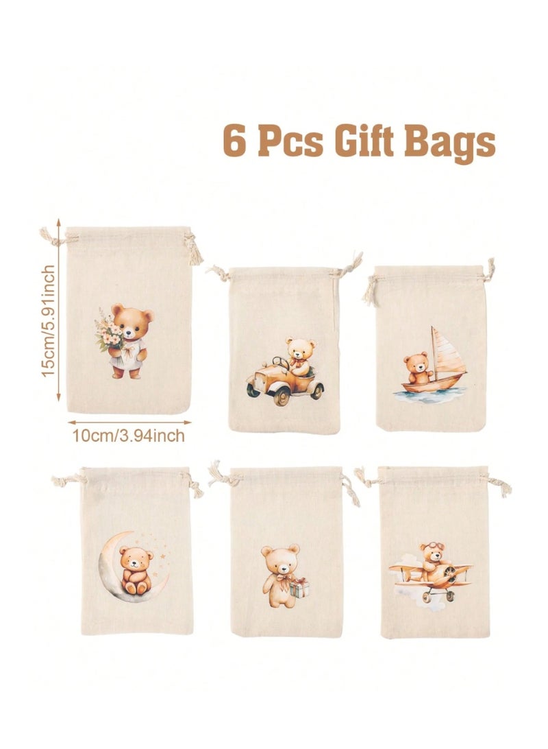 6-piece fabric bags for party favors and treats for birthdays and baby showers, featuring cute bear designs. - Image 4