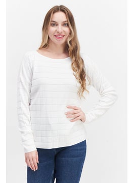 Zero Women Boat Neck Long Sleeve Textured Sweater, White  - Image 1