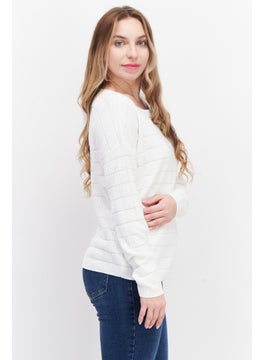 Zero Women Boat Neck Long Sleeve Textured Sweater, White  - Image 3