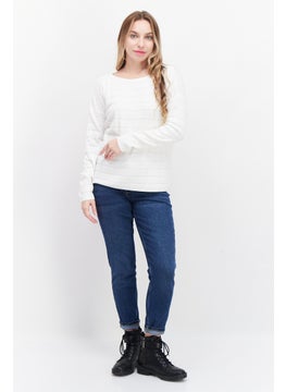 Zero Women Boat Neck Long Sleeve Textured Sweater, White  - Image 4