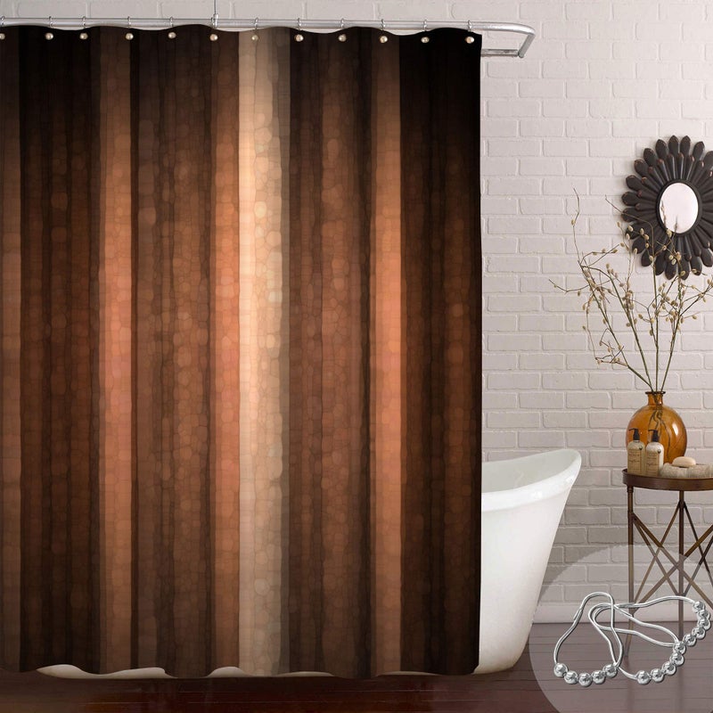 Gibelle Extra Long Shower Curtain 72 x 84  Brown Orange Copper and Pale Peach Abstract Shower Curtain  Cool Glass Texture and Vintage Stripe Art Bath Curtain Waterproof Fabric for Brown Bathroom Decor