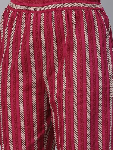 Yuris Womens Magenta Beige Pure Cotton Printed Kurta with Trousers Dupatta (S) - Image 4