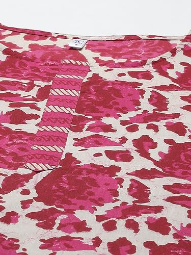 Yuris Womens Magenta Beige Pure Cotton Printed Kurta with Trousers Dupatta (S) - Image 3