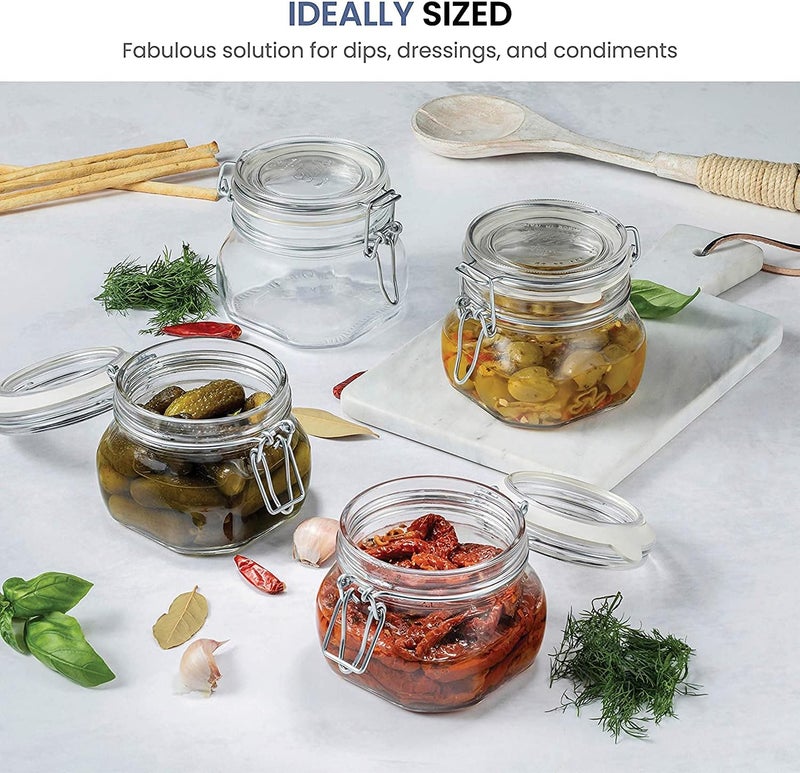 KELVEE Glass Storage Jars with Airtight Lid Clear Preserving Seal Wide Mouth Containers with Wire Clip Fastening for Kitchen Canning Cereal,Pasta,Sugar,Coffee,Spices - 500 ml (Pack of 4, Clear) - Image 2