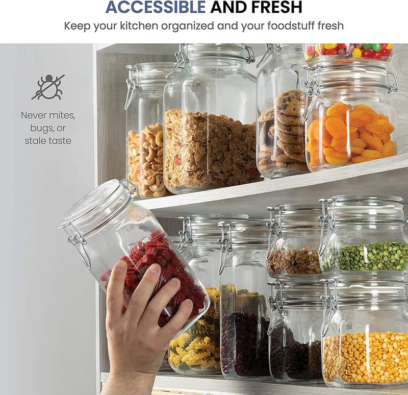 KELVEE Glass Storage Jars with Airtight Lid Clear Preserving Seal Wide Mouth Containers with Wire Clip Fastening for Kitchen Canning Cereal,Pasta,Sugar,Coffee,Spices - 500 ml (Pack of 4, Clear) - Image 3