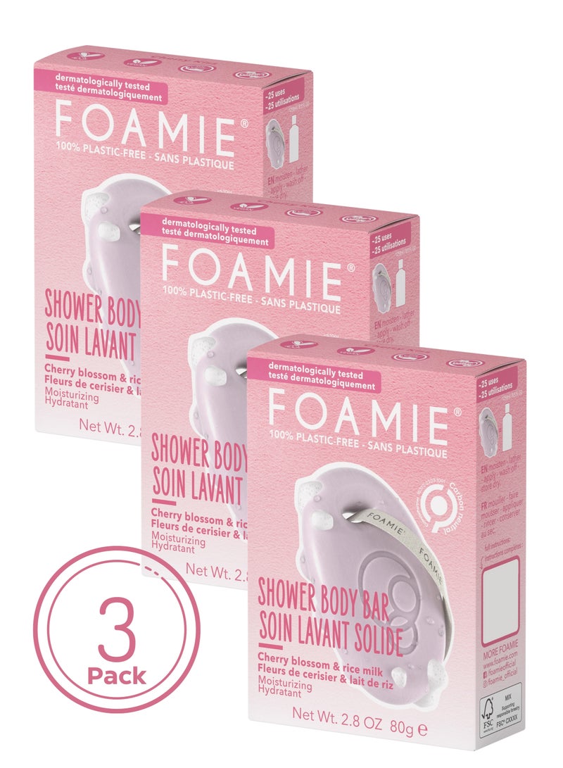 FOAMIE Cherry Blossom & Rice Milk Body Bar Pack of 3 - Image 1