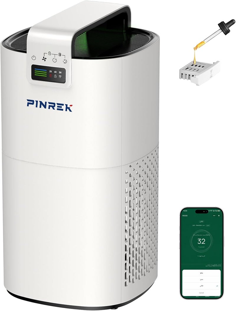PINREK HEPA Air Purifier for Bedroom Large Room, CADR 400 m³/h Smart WiFi Air Cleaner for Dust Smoke, 24dB Quiet with Aromatherapy & PM2.5 Sensor, 9933S Portable Air Filter for Home Office-Pearl White - Image 1