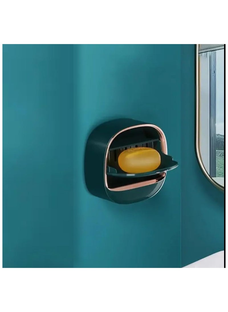 NANAO حامل صابون مقاوم للماء 2 قطعة | حامل صابون فاخر مع صينية تصريف للحفاظ على قطع الصابون جافة | صندوق صابون لاصق مثبت على الحائط للحمام قابل للصق حديث (أخضر داكن) - Image 3