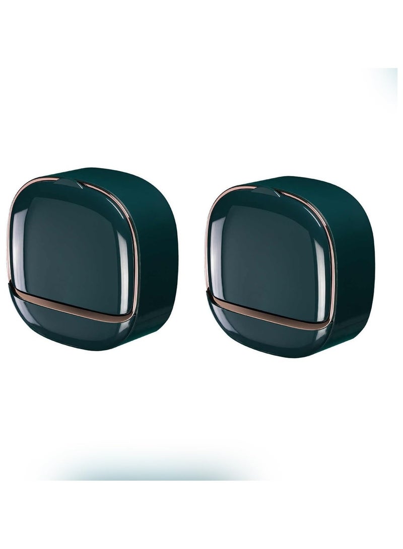 NANAO حامل صابون مقاوم للماء 2 قطعة | حامل صابون فاخر مع صينية تصريف للحفاظ على قطع الصابون جافة | صندوق صابون لاصق مثبت على الحائط للحمام قابل للصق حديث (أخضر داكن) - Image 1