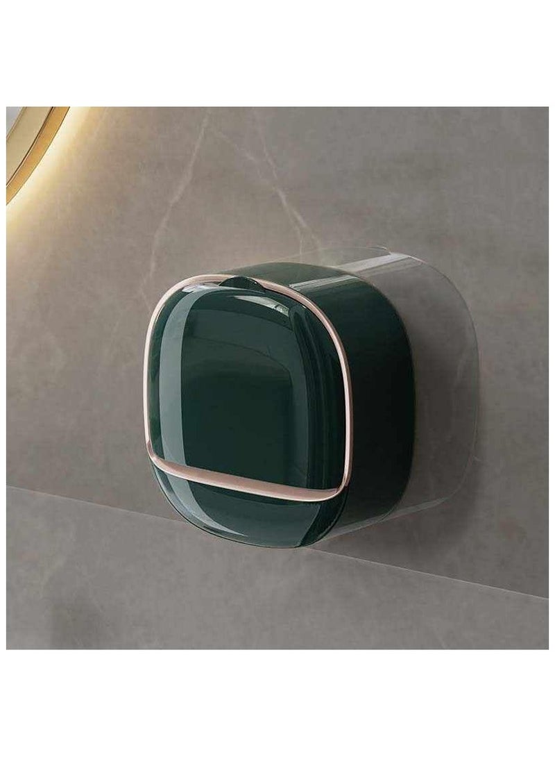 NANAO حامل صابون مقاوم للماء 2 قطعة | حامل صابون فاخر مع صينية تصريف للحفاظ على قطع الصابون جافة | صندوق صابون لاصق مثبت على الحائط للحمام قابل للصق حديث (أخضر داكن) - Image 2