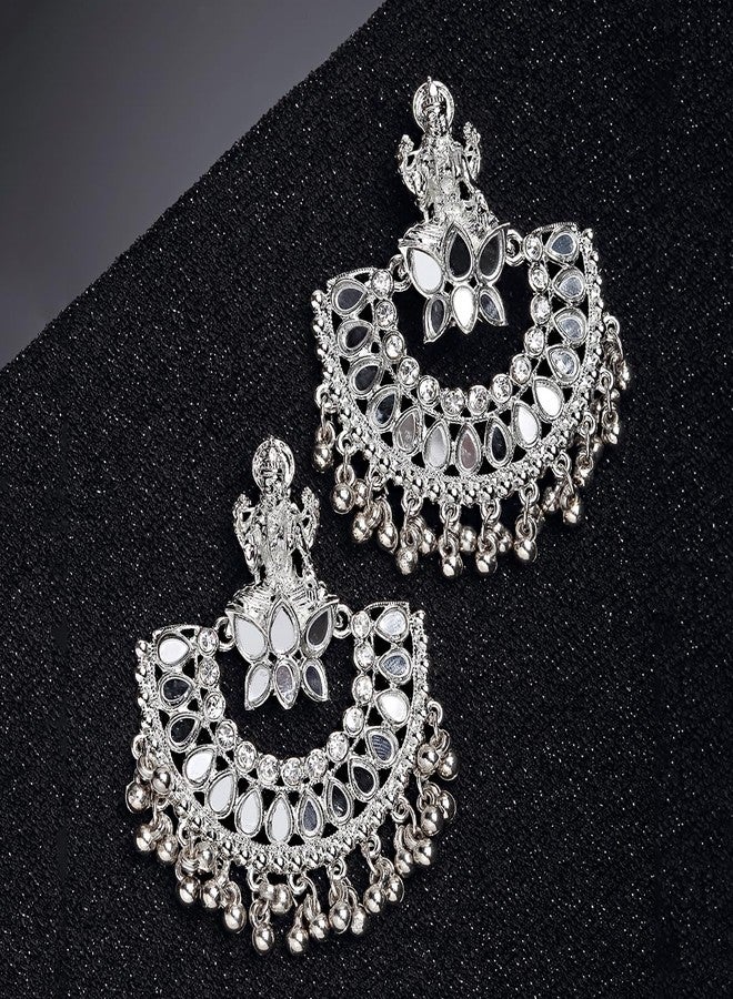 Karatcart Silver Plated Mata Laxmi Design Chandbali Earrings for Women - Image 4