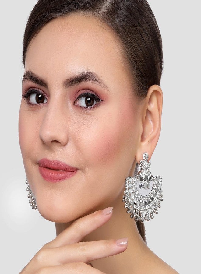 Karatcart Silver Plated Mata Laxmi Design Chandbali Earrings for Women - Image 2