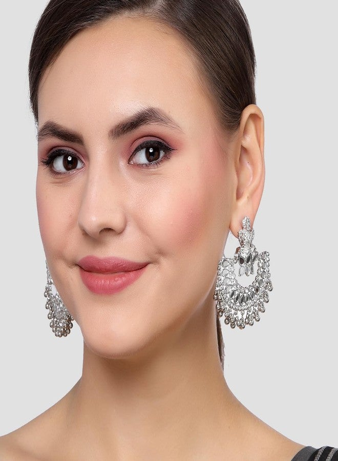 Karatcart Silver Plated Mata Laxmi Design Chandbali Earrings for Women - Image 3