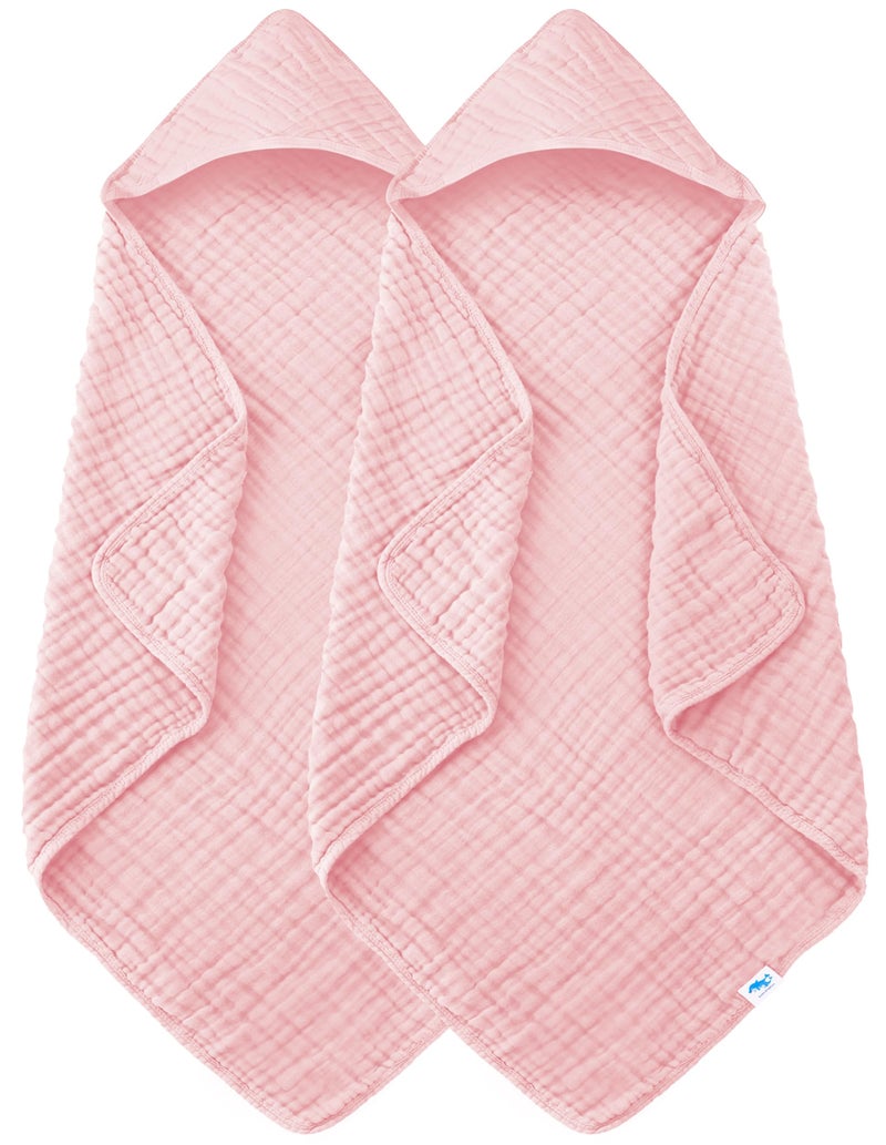 SWEET DOLPHIN Muslin Hooded Baby Bath Towels - 2 Pack 100% Cotton Towel for Babies, Infants, Toddlers - 32x32Inch - Highly Absorbent and Newborn Essential, Pink - Image 1