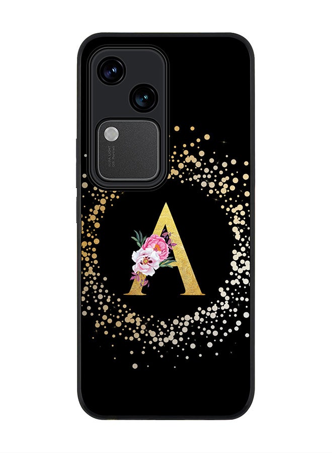 Stylizedd Rugged Black edge case for Vivo V30 5G, Slim fit Flexible Cover -  Custom Monogram Initial Letter Floral Pattern Alphabet - A ( Black ) - Image 1